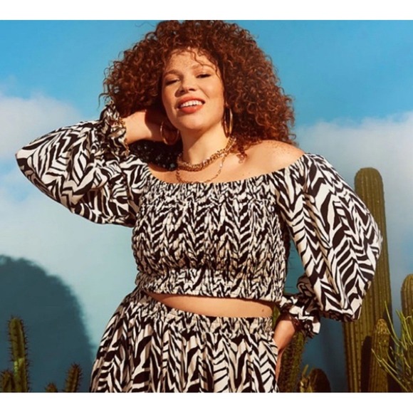 ELOQUII ELEMENTS Women's Smocked Cropped Animal Print Top Plus Size 14/16 - Picture 10 of 10